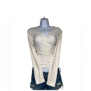 Vintage express white ribbed button up cardigan